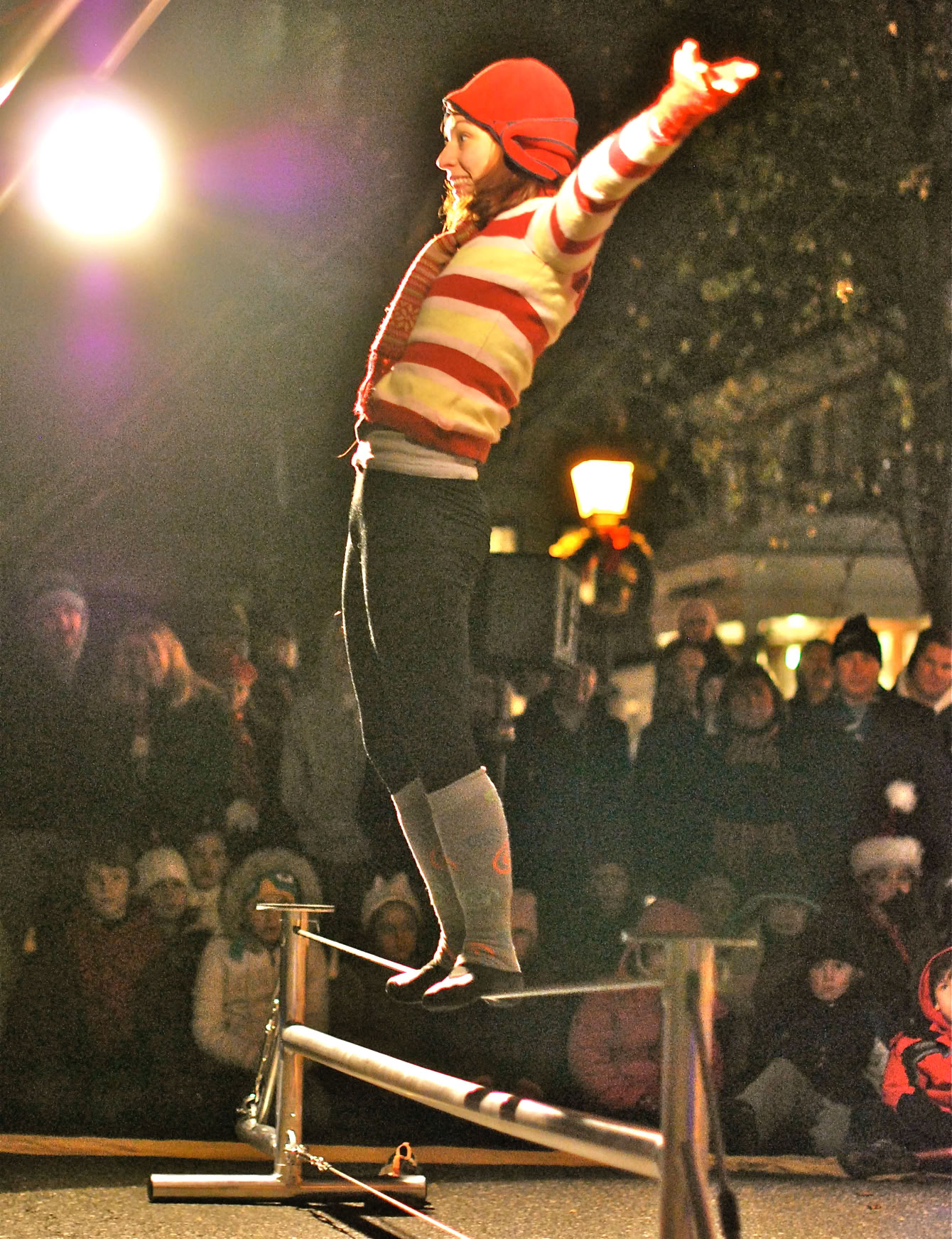 tight wire performing balancing sideways 